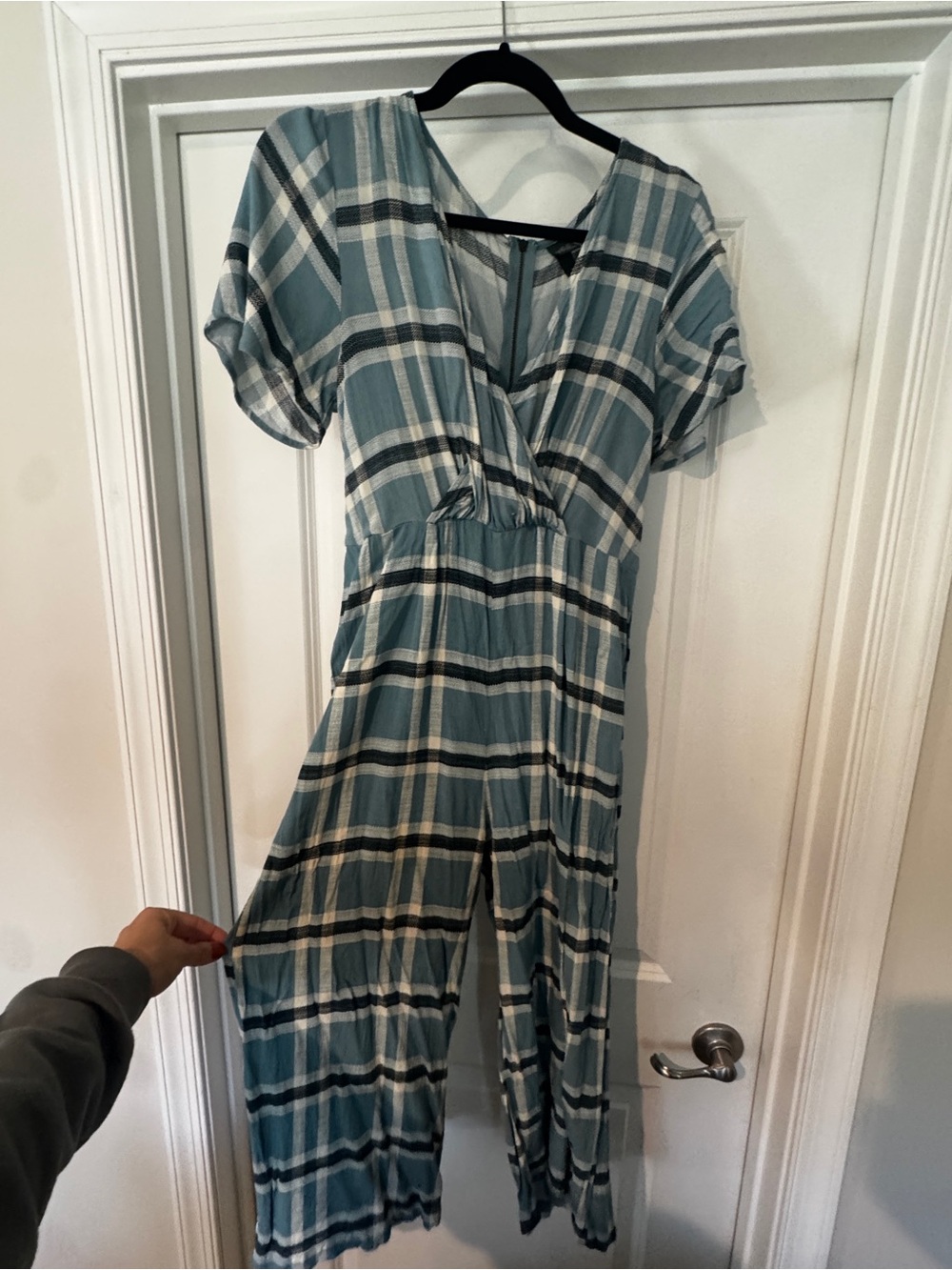Blue Plaid V-Neck Women's Romper